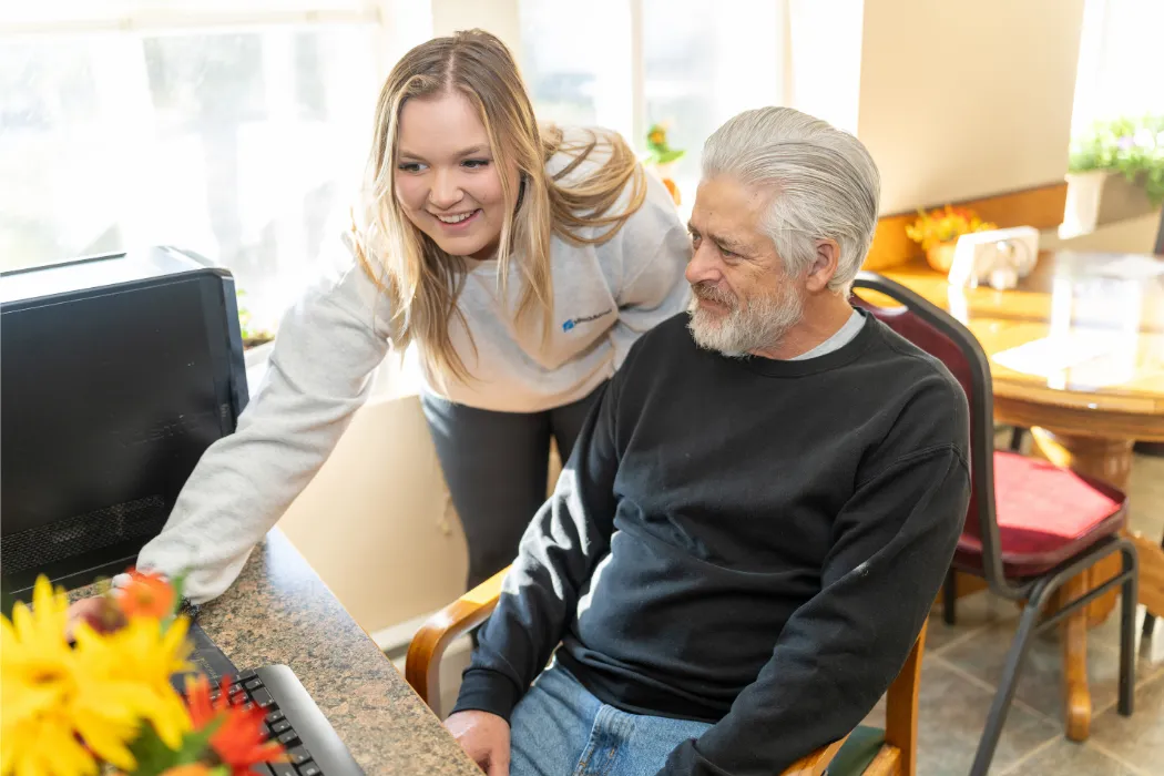 Girl Assisting an Old Man
